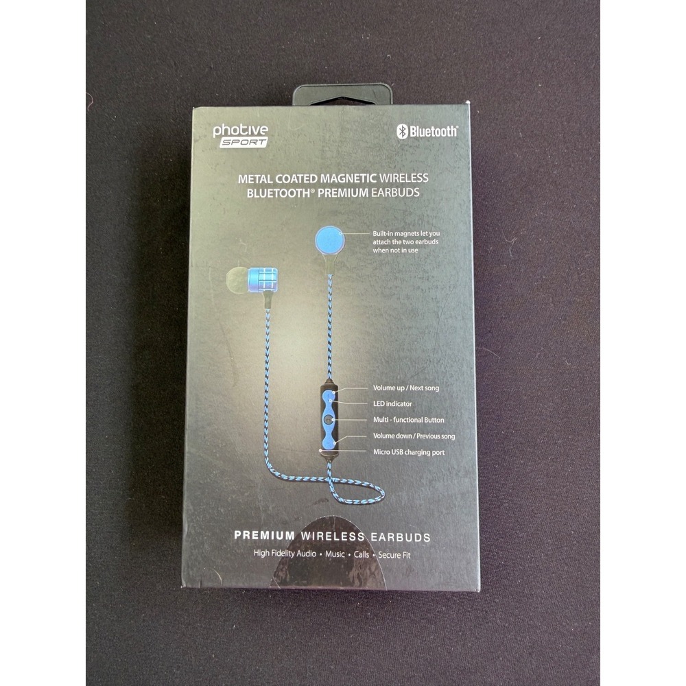 Photive Sport Bluetooth Earbuds In-Ear Blue Wireless Multifunction Button SEALED - Picture 3 of 7